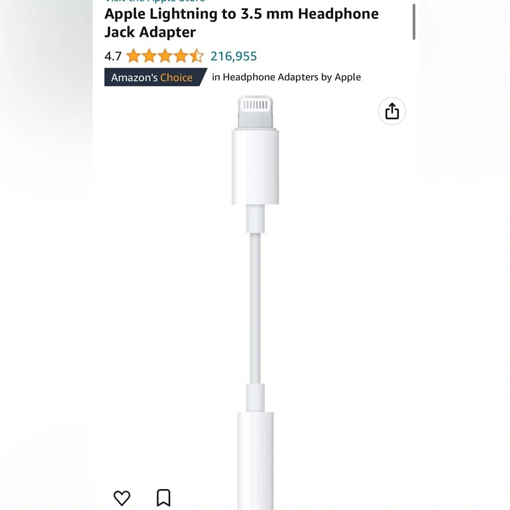 Apple Lightning to 3.5 mm Headphone Jack Adapter